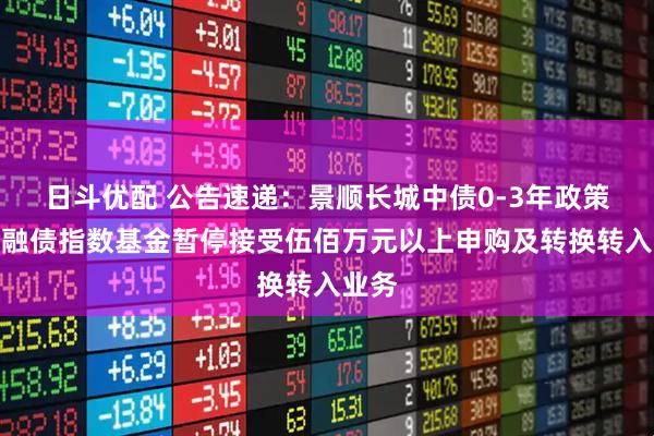 日斗优配 公告速递：景顺长城中债0-3年政策性金融债指数基金暂停接受伍佰万元以上申购及转换转入业务